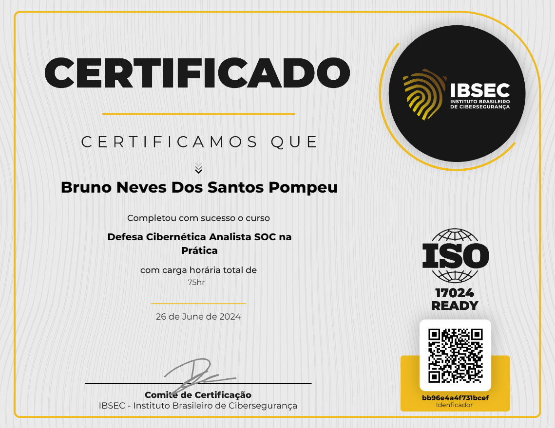 Certificado Defesa Cibernética Analista SOC na Prática