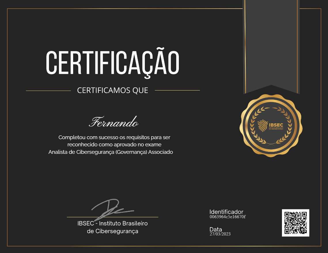 Certificado Analista de Cibersegurança (Governança)