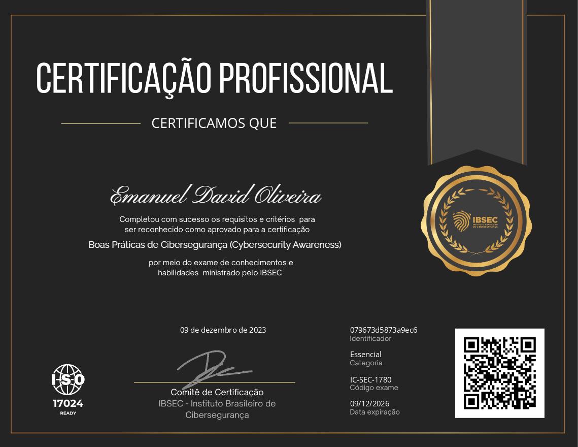 Certificado Boas Práticas de Cibersegurança (Cybersecurity Awareness)