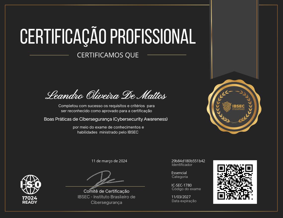 Certificado Boas Práticas de Cibersegurança (Cybersecurity Awareness)