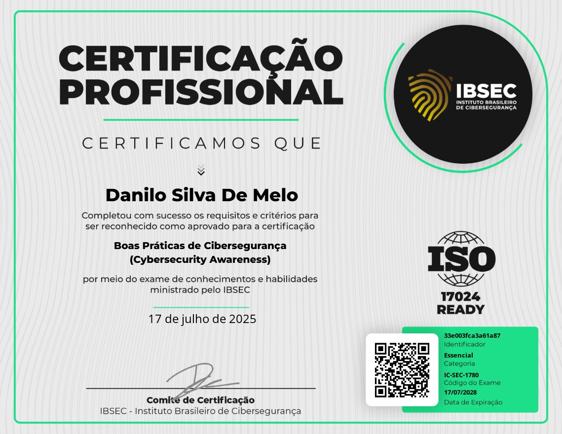 Certificado Boas Práticas de Cibersegurança (Cybersecurity Awareness)