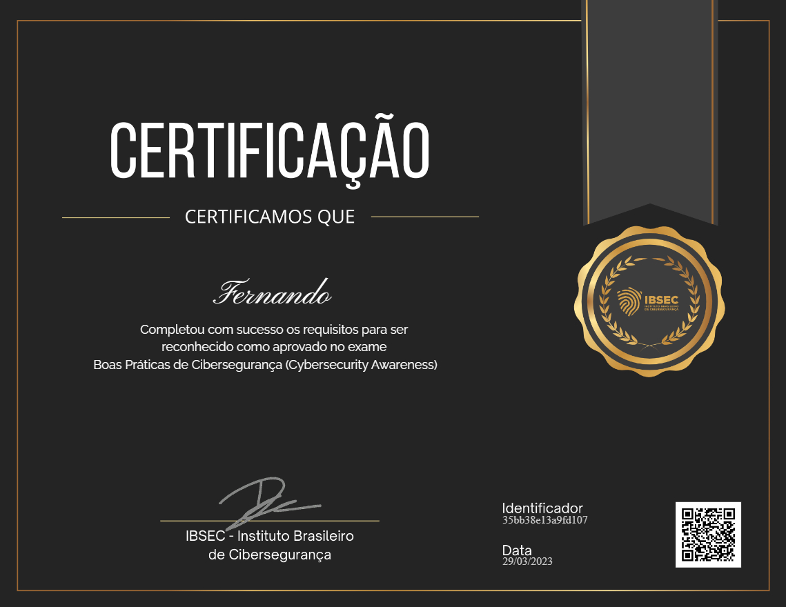 Certificado Boas Práticas de Cibersegurança (Cybersecurity Awareness)