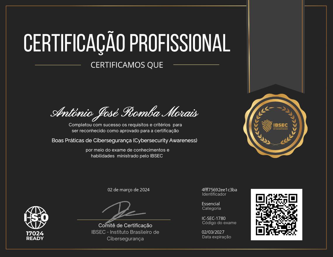 Certificado Boas Práticas de Cibersegurança (Cybersecurity Awareness)