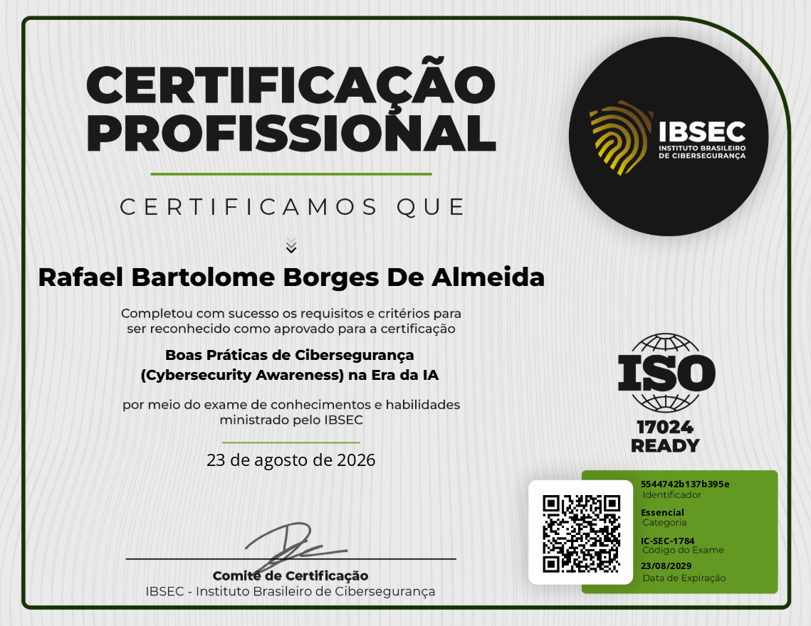 Certificado Boas Práticas de Cibersegurança (Cybersecurity Awareness) na Era da IA