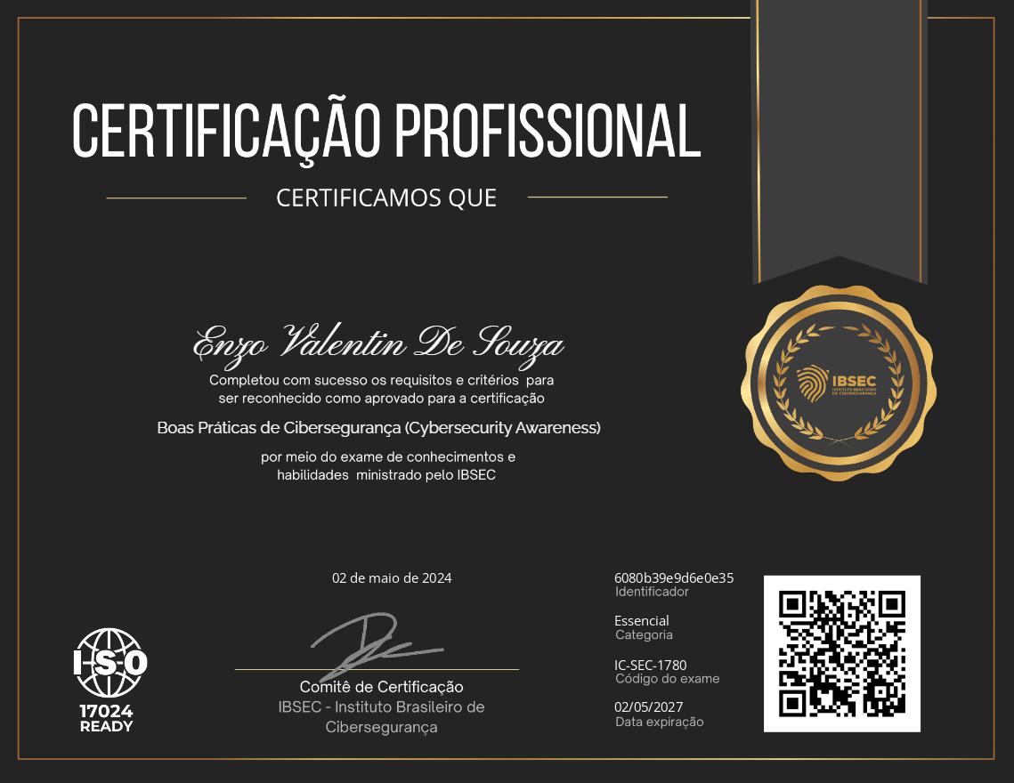 Certificado Boas Práticas de Cibersegurança (Cybersecurity Awareness)