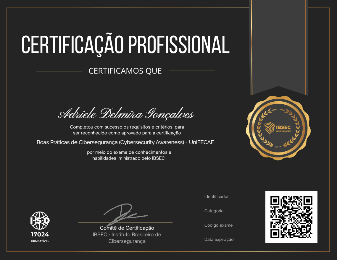 Certificado Boas Práticas de Cibersegurança (Cybersecurity Awareness) - UniFECAF
