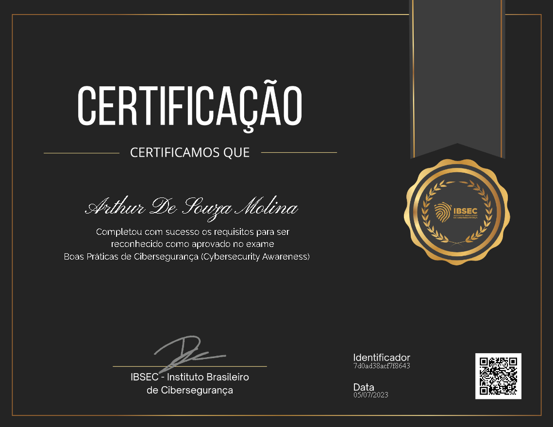Certificado Boas Práticas de Cibersegurança (Cybersecurity Awareness)