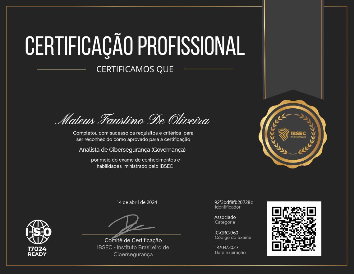 Certificado Analista de Cibersegurança (Governança)