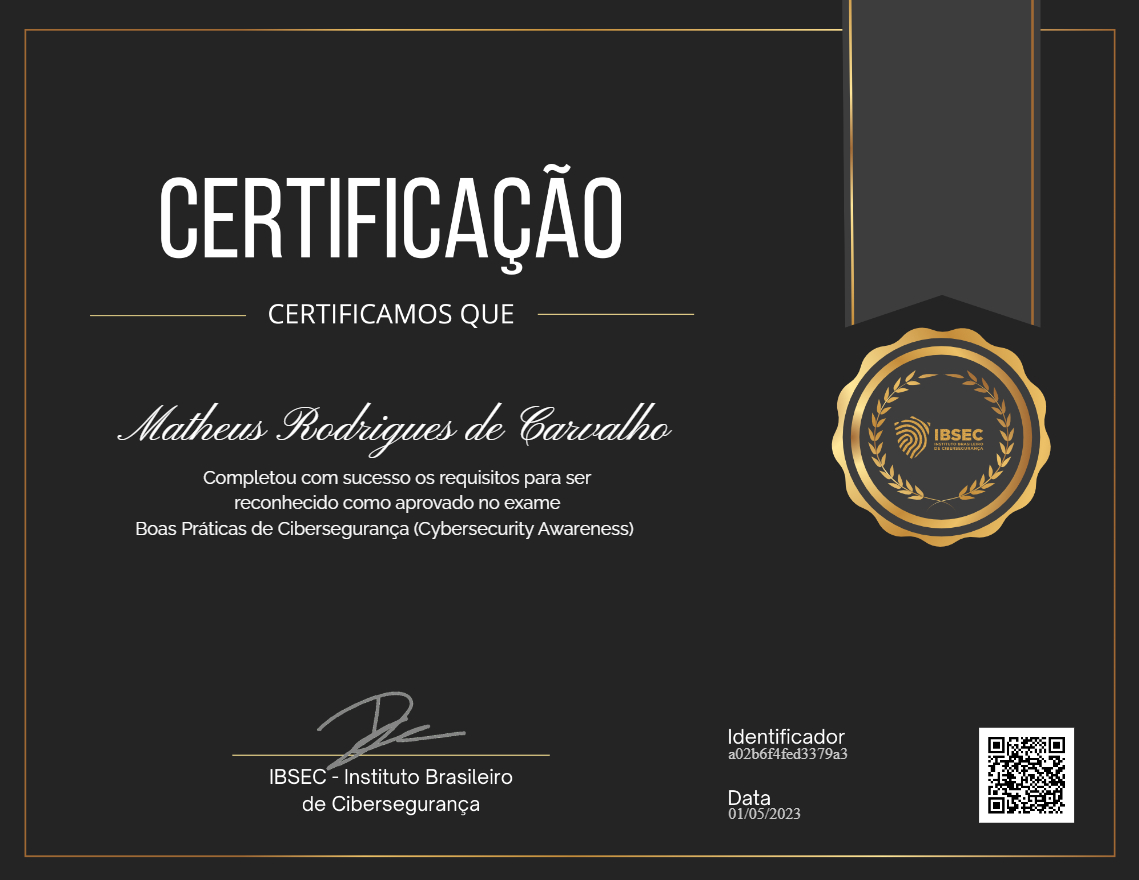 Certificado Boas Práticas de Cibersegurança (Cybersecurity Awareness)