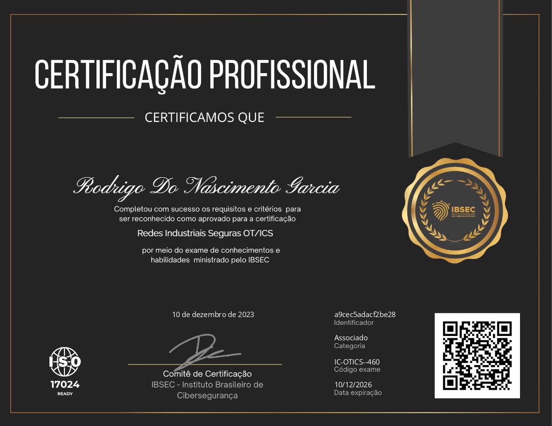 Certificado Redes Industriais Seguras OT/ICS