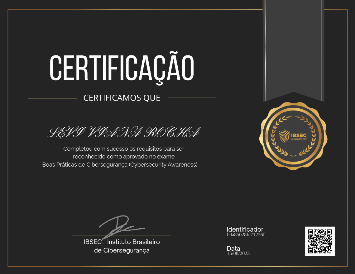 Certificado Boas Práticas de Cibersegurança (Cybersecurity Awareness)