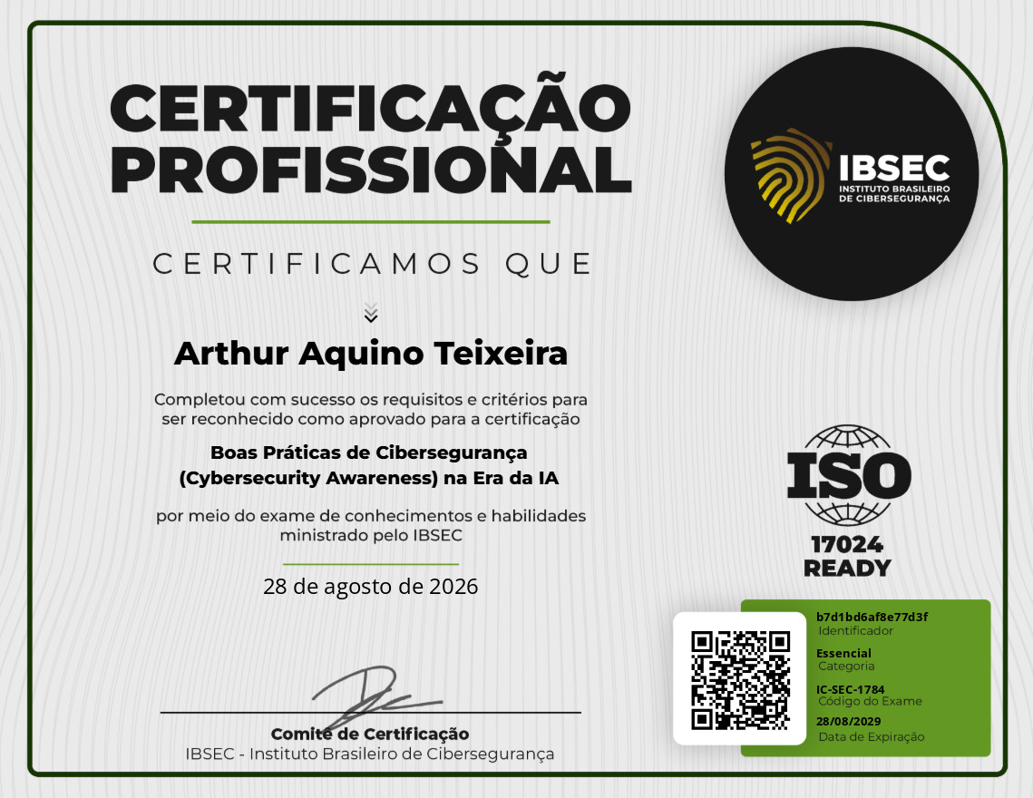 Certificado Boas Práticas de Cibersegurança (Cybersecurity Awareness) na Era da IA