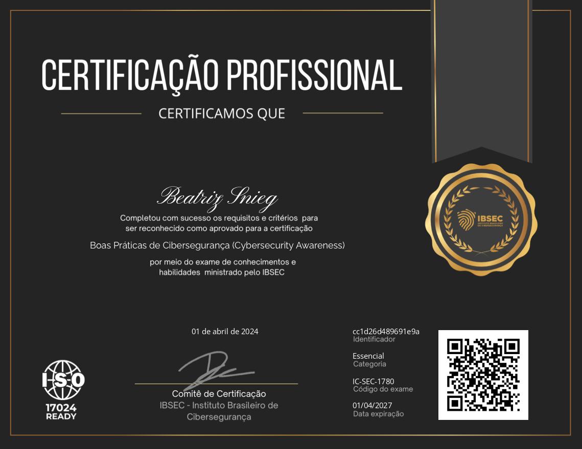 Certificado Boas Práticas de Cibersegurança (Cybersecurity Awareness)