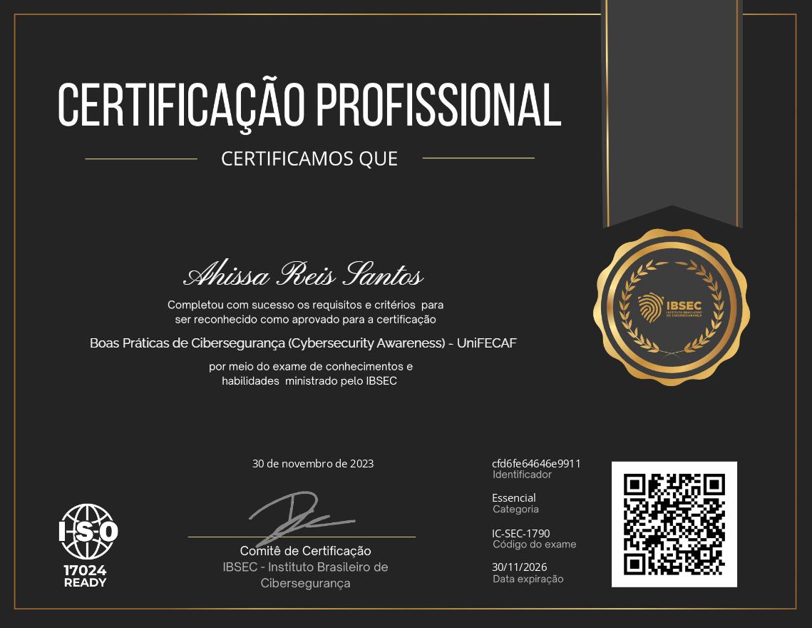 Certificado Boas Práticas de Cibersegurança (Cybersecurity Awareness) - UniFECAF