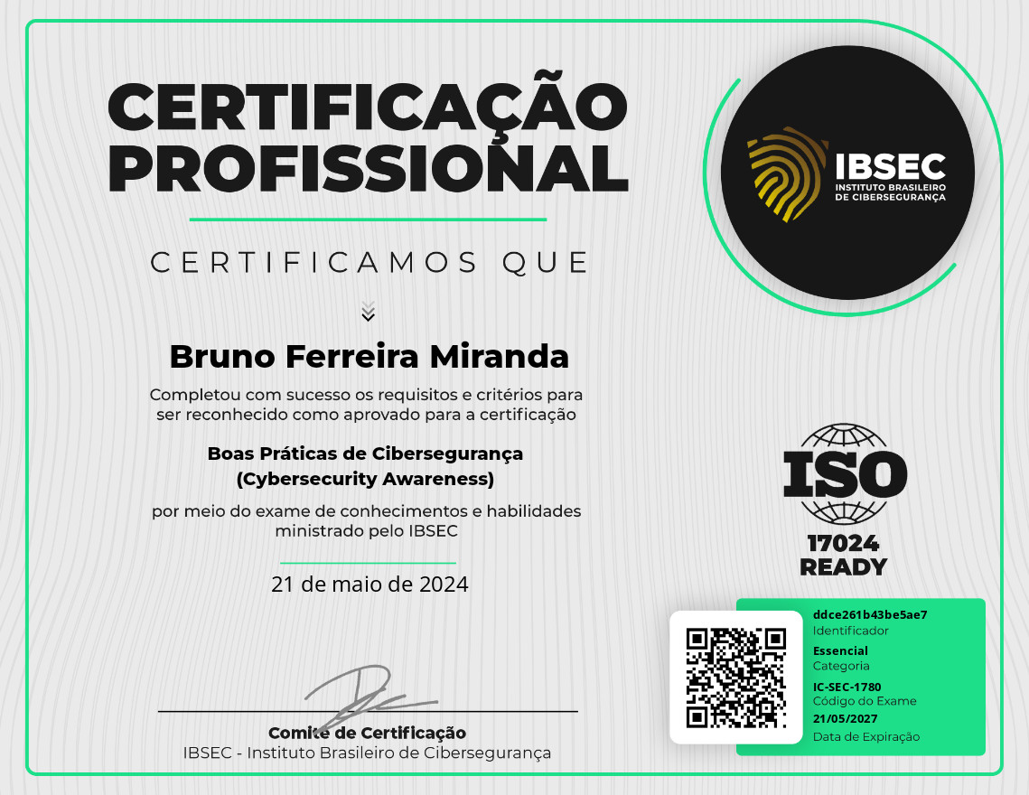 Certificado Boas Práticas de Cibersegurança (Cybersecurity Awareness)