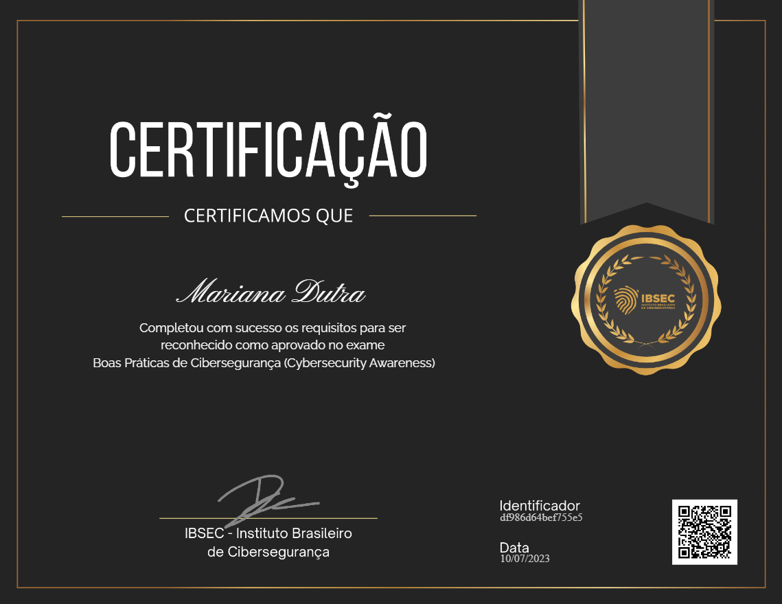 Certificado Boas Práticas de Cibersegurança (Cybersecurity Awareness)