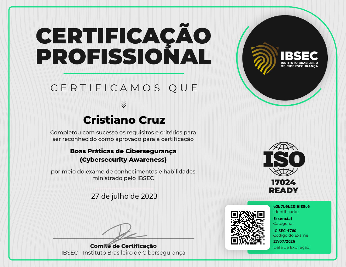 Certificado Boas Práticas de Cibersegurança (Cybersecurity Awareness)