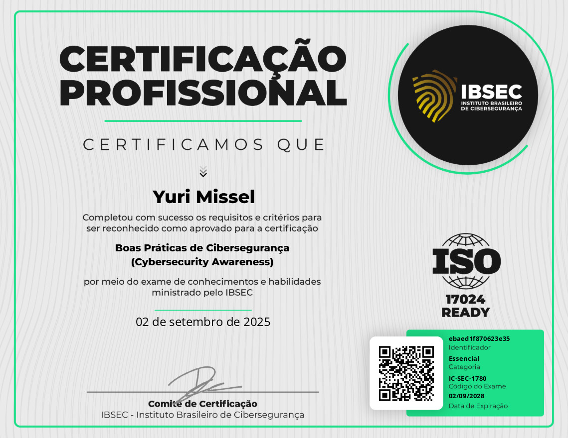 Certificado Boas Práticas de Cibersegurança (Cybersecurity Awareness)