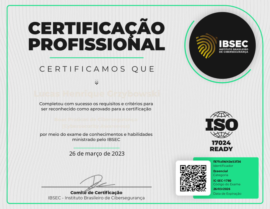 Certificado Boas Práticas de Cibersegurança (Cybersecurity Awareness)