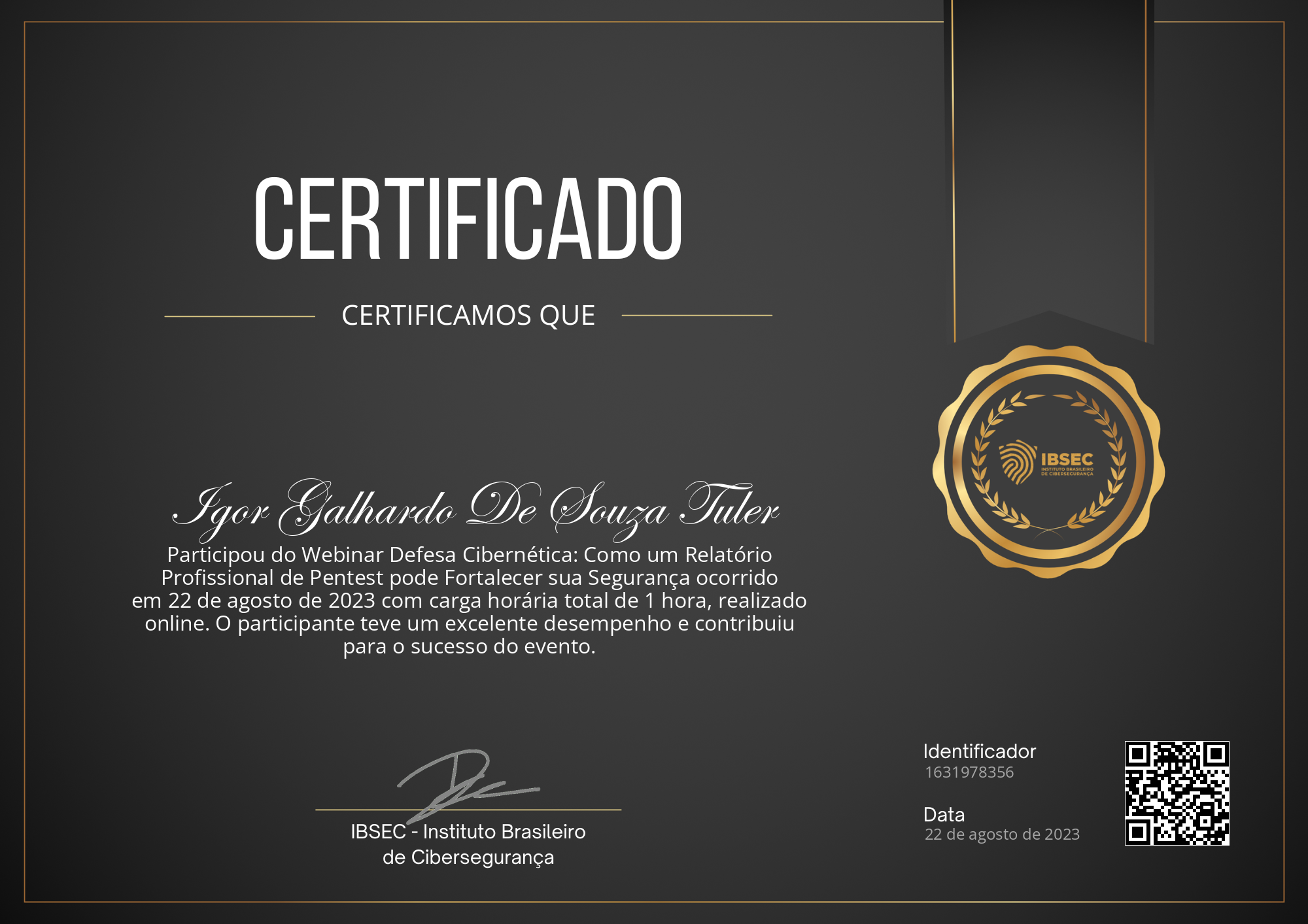 Certificado de Igor Galhardo De Souza Tuler