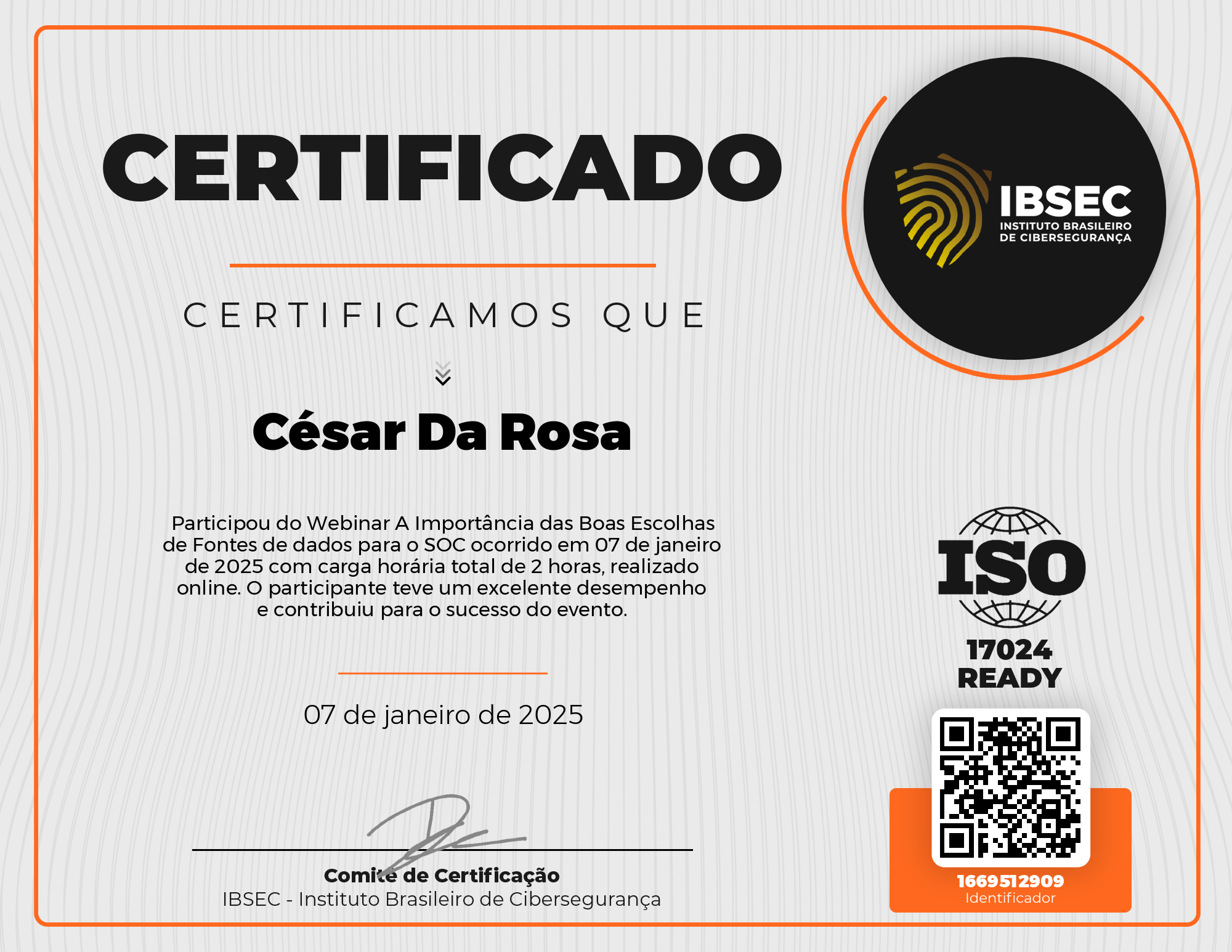 Certificado de César Da Rosa