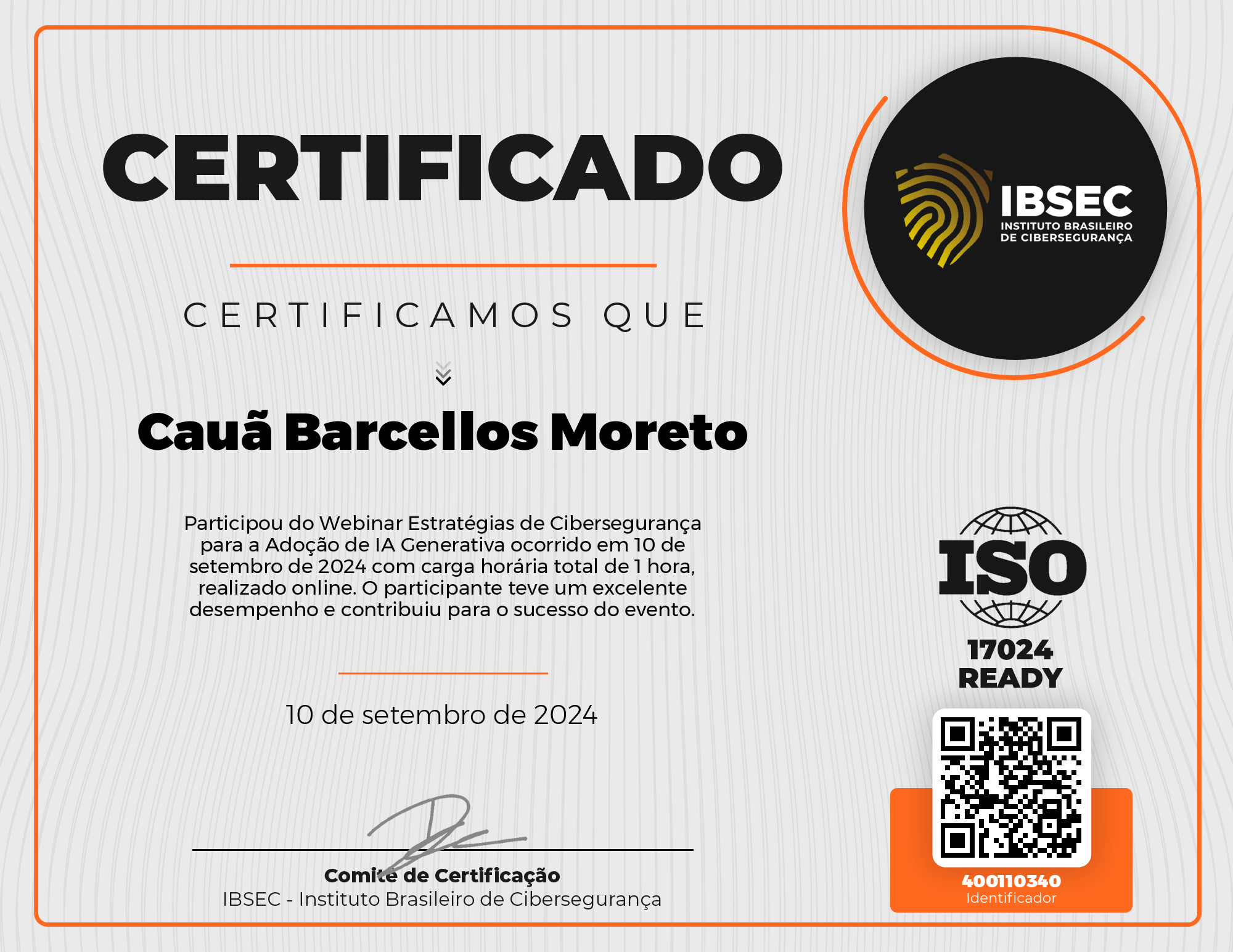 Certificado de Cauã Barcellos Moreto