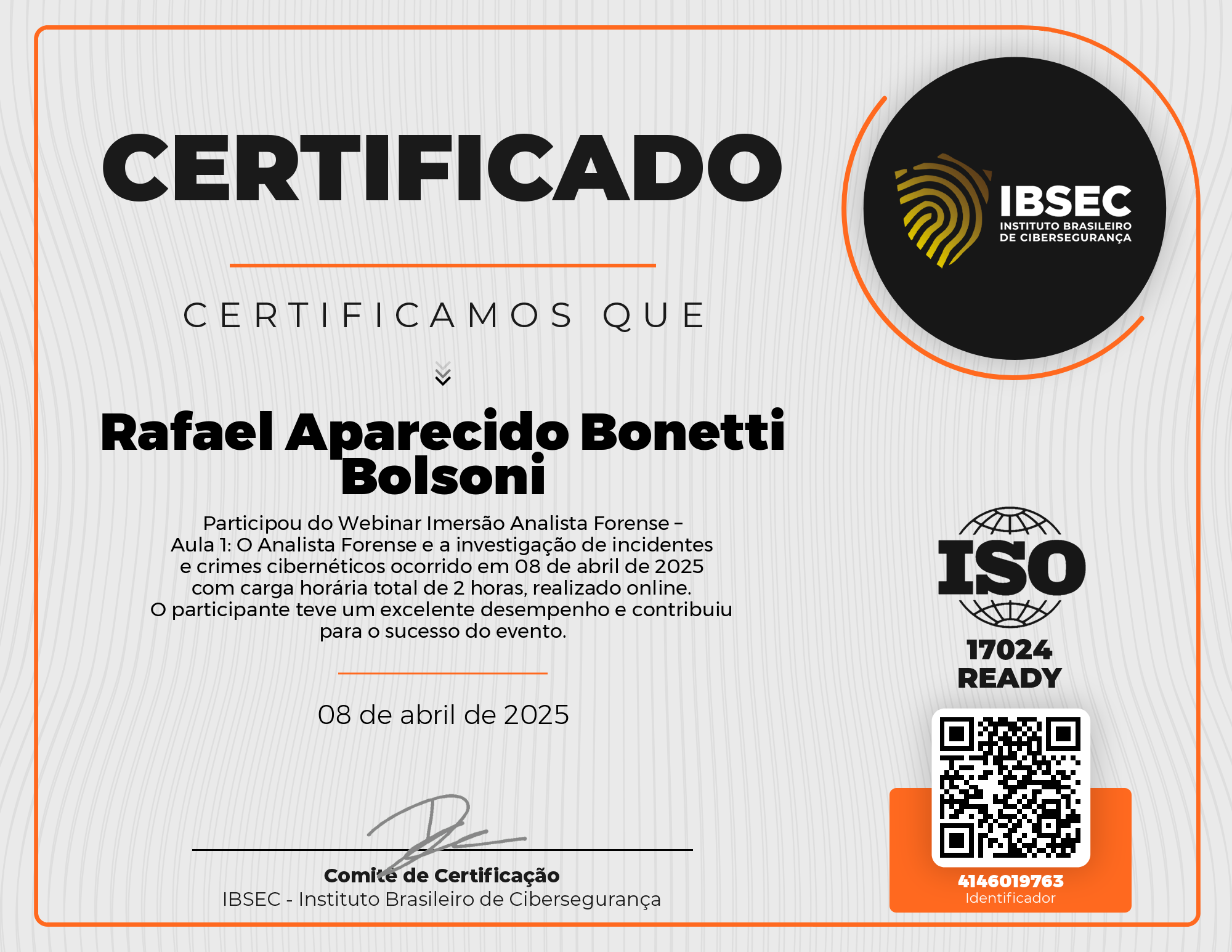 Certificado de Rafael Aparecido Bonetti Bolsoni