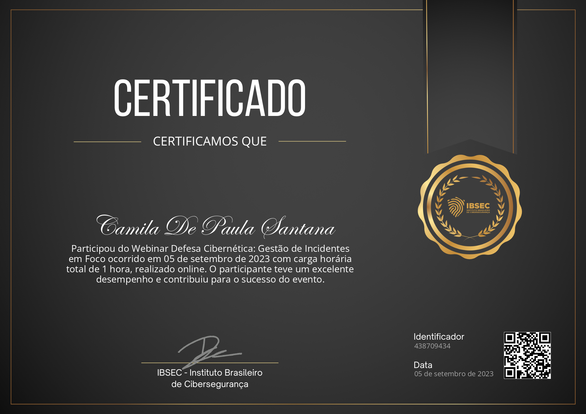 Certificado de Camila De Paula Santana
