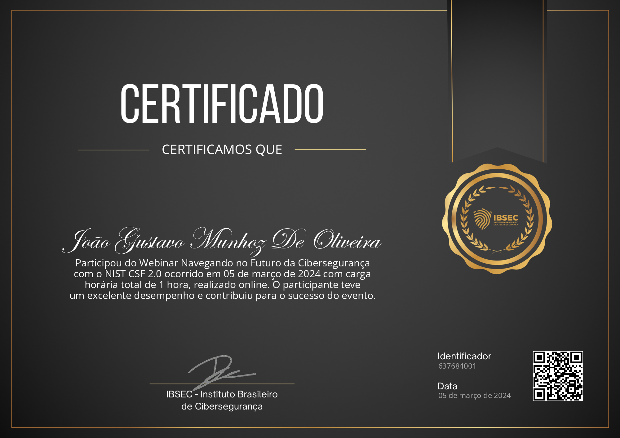 Certificado de João Gustavo Munhoz De Oliveira